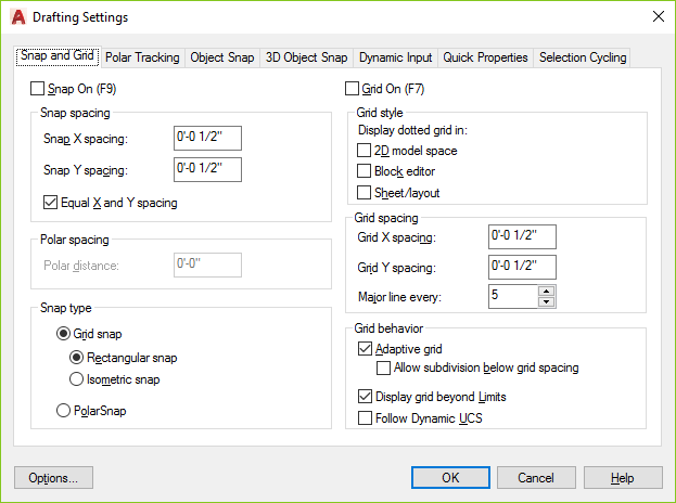 Командой drafting settings в autocad можно настроить